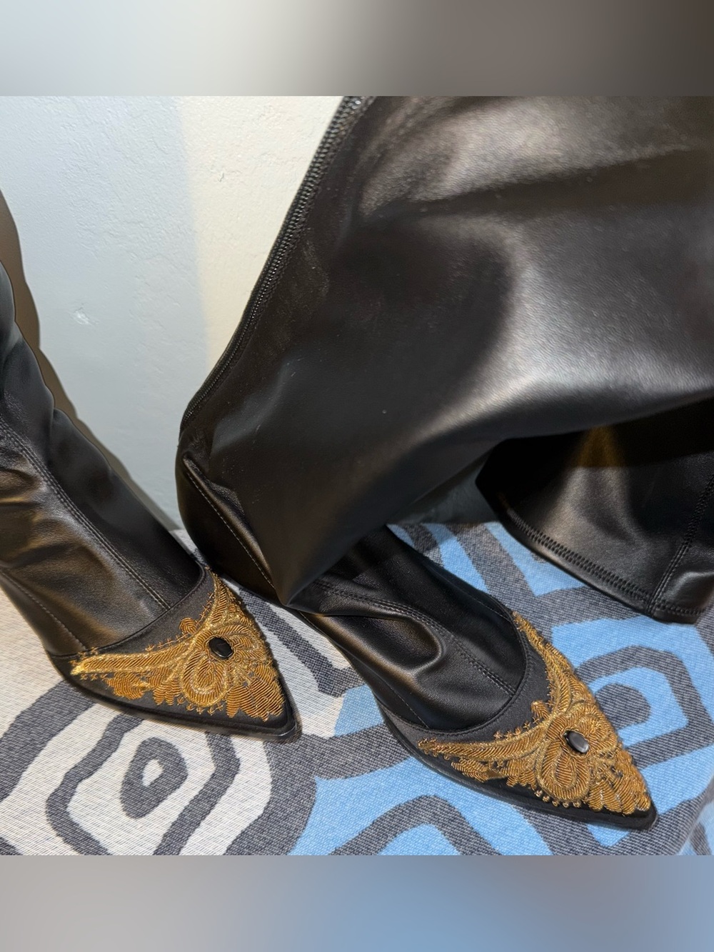 Etro Black Stretch Leather Over the Knee Thigh High Boots